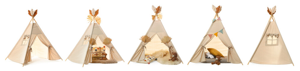 Cute wigwam for children isolated on white, set © New Africa