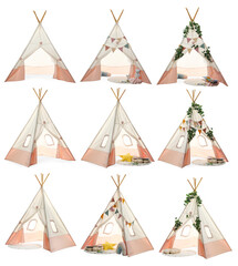 Cute wigwam for children isolated on white, set © New Africa