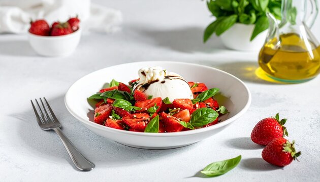 Erdbeer-Burrata-Salat mit Basilikum und Balsamico &ndash; Frisch und modern