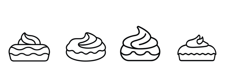Cake line icons set sweet pastry cupcake dessert bakery cream muffin sugar tasty delicious food snack donut bakery shop & more vector illustration with editable stroke.