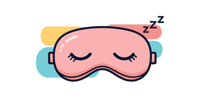 Pink sleeping eye mask with a closed lash design and zzz symbols representing rest and relaxation on a simple white background.