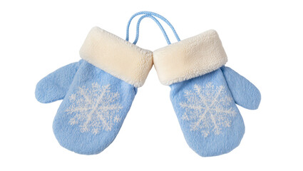 Blue Snowflake Knitted Mittens with Cream Fleece Lining © Ines