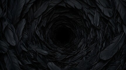Fototapeta premium A dark tunnel of black feathers leads to a mysterious void