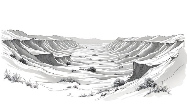Deserted Snowy Landscape Wide Valley with Cliffs