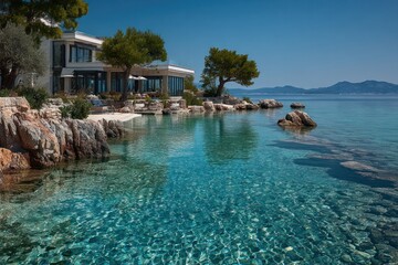 Fototapeta premium Luxurious coastal villa with crystal-clear sea views