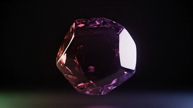 Abstract Gemstone Shimmering with Color-Changing Light Isolated on a Black Background, Elegant 3D Animation