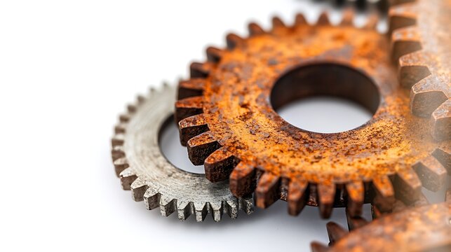 Close-up of rusty industrial gears in mechanical motion blur