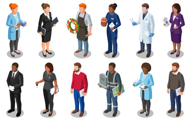 Fototapeta premium Funeral and memorial services staff | isometric vector illustration of diverse professionals managing end of life planning and ceremonies