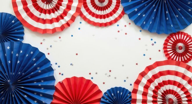 Festive 4th of july decorations red white blue paper fans confetti