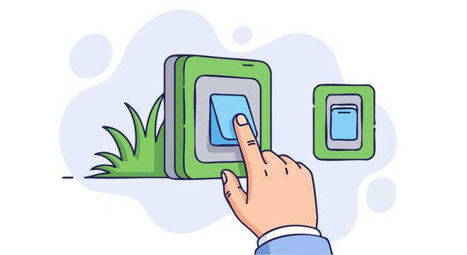 Hand Flipping Green Light Switch to Save Energy