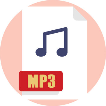 A document-style icon featuring a folded corner, typically labeled &ldquo;MP3,&rdquo; often accompanied by a small music note to indicate an audio file.