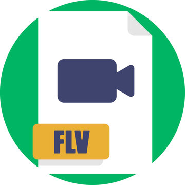 A stylized file icon with a bold &ldquo;FLV&rdquo; text and video-related imagery, such as a triangle play icon, highlighting its use for digital video playback.