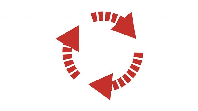 Minimalist Animated Arrows Icon Moving in a Circle. Minimalist Red Circular Arrow Rotating in a Continuous Loop on a White Background. Transparent Background