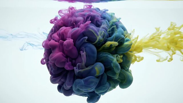 Ink Clouds Swirling in Water Creating Colorful Abstract Fusion Art