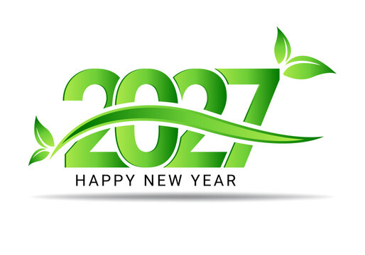Happy New Year 2027 with Green Leaves and Eco-Friendly Design