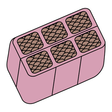 Pink seedling pots filled with soil. Rectangular containers. Six molds for sowing seeds. Color vector illustration. Isolated on white background. Web design idea.