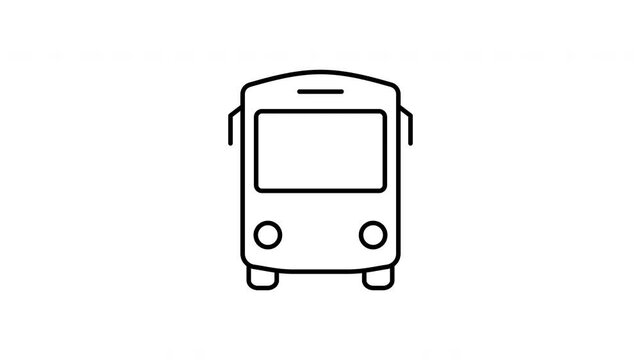 Bus Animated Icon With Alpha Channel. Stop Station for City Public Vehicle Transport Linear Pictogram. School Shuttle Outline Icon. Bus in Front View Sign. On Transparent Background
