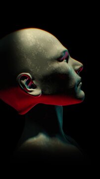 A hollow mannequin style humanoid clone in the darkness.