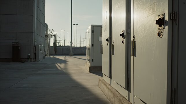 Power plant electrical switchgear cabinets providing energy infrastructure