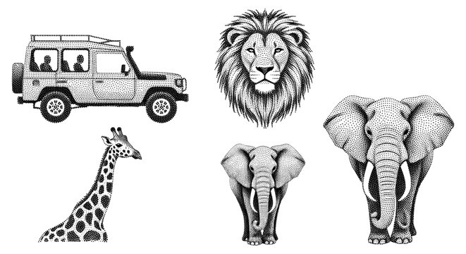 Safari adventure with iconic African animals and a rugged exploration vehicle