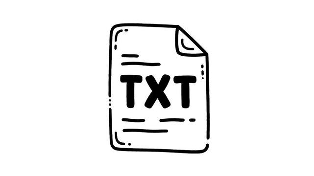 A simple black and white illustration of a document with the text 'TXT' written on it, isolated on a white background