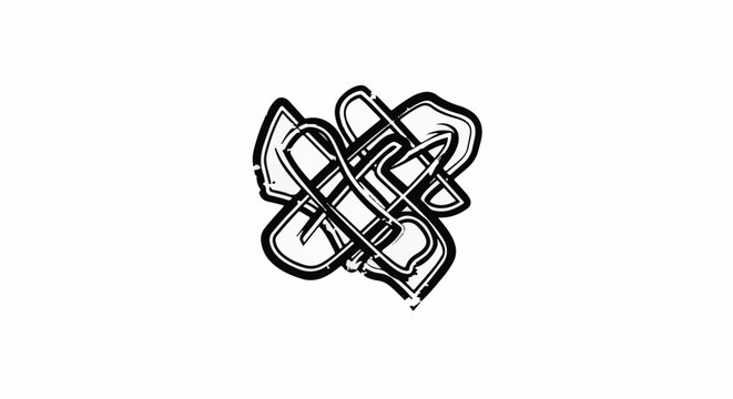 Intricate knotwork design with a vintage, distressed black and white aesthetic