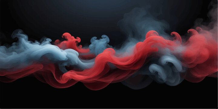 Red abstract smoke and flame waves swirling on black background with flowing mist and light motion pattern