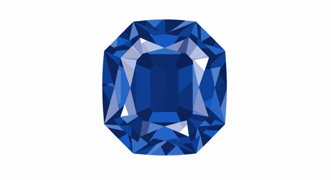 A faceted blue gemstone with an emerald cut, isolated on a white background