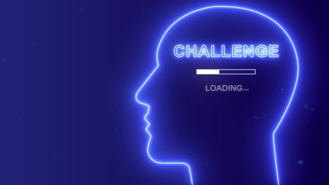 Business thinking human head with challenge loading in mind. Facing challenges concept. Overcoming obstacles and growth mindset background.