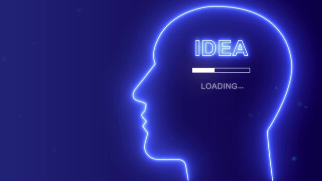 Human head profile with idea loading in mind. Business creativity and innovation concept. Creative thinking and innovation mind background.