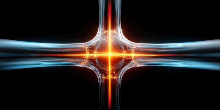 Abstract glowing energy nexus with light trails and intricate details