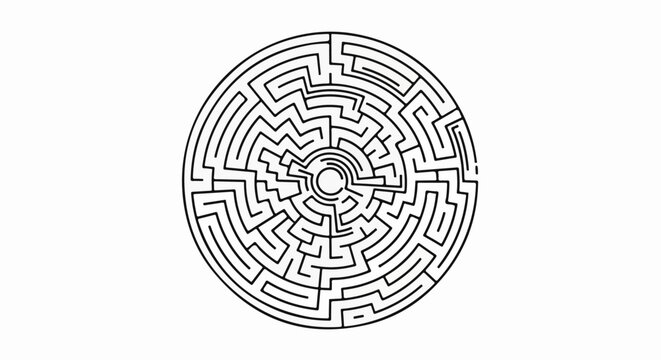 Intricate circular maze pattern with multiple paths and a central goal