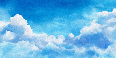 Beautiful fluffy white cumulus clouds drift across a bright blue summer sky in this peaceful nature cloudscape on a clear day © dark chocolate