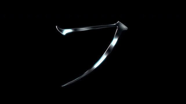 Silver metallic Japanese Katakana "フ". Alpha channel. Serif font. Seamless loop video