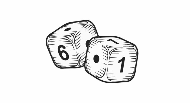 Two illustrative dice, one showing six spots and the other one spot