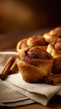 Fresh cinnamon rolls arranged beside holiday st bdc b cinnamon roll pastry baked sweet dessert breakfast homemade golden swirl Fresh cinnamon rolls arranged linen cloth with cinnamon sticks golden