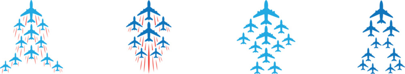 Planes flying in arrow up, aviation growth travel direction symbol vector. © MdJoynal