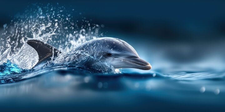Graceful dolphin emerges from clear ocean waters with a splash