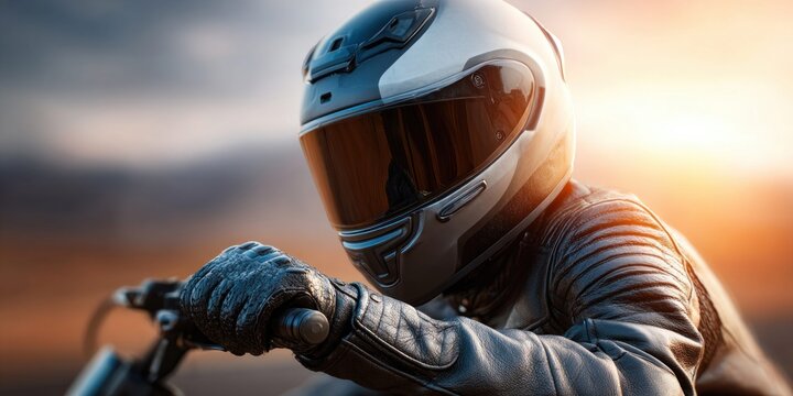 Close-up of a motorcycle rider in full gear, gripping the handlebars during a ride