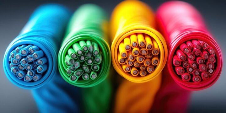 Colorful electrical wires in a close-up view showing multiple strands inside
