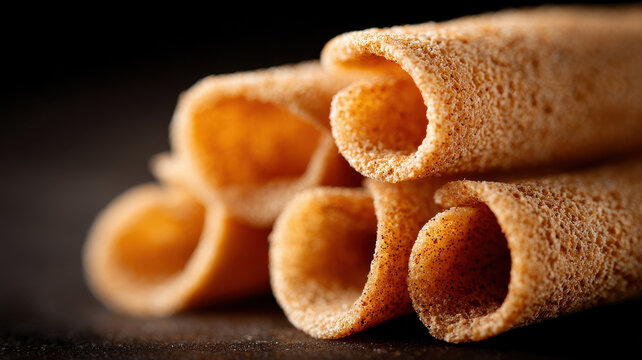 Cinnamon spice granule macro detail rolled dessert sweet brown closeup texture aromatic ingredient food snack pastry baked gourmet flavor fresh crispy swirl pattern surface culinary treat