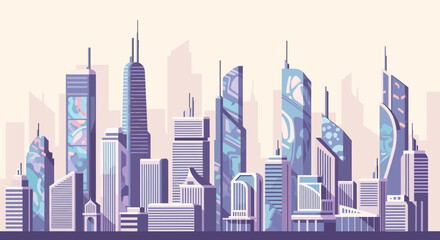 Obraz premium Modern Cityscape Illustration Featuring Sleek Skyscrapers and Contemporary Urban Design