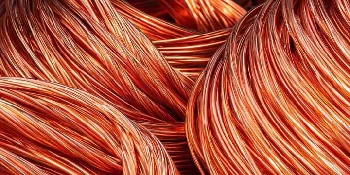 Shiny copper wires coiled together, representing conductivity and industrial materials