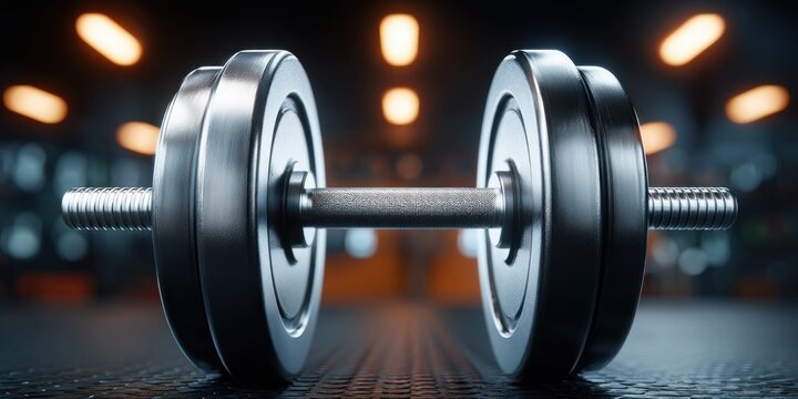 Close-up of a heavy metal barbell resting on a textured gym floor