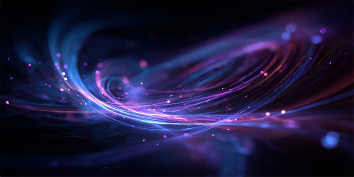 A futuristic blue fractal design swirls in a glowing spiral motion, creating an abstract space texture with purple energy waves and a dark galaxy backdrop