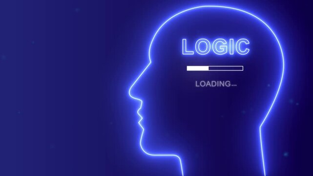 Logic loading concept with neon human head silhouette, Intelligent thinking and digital processing background.