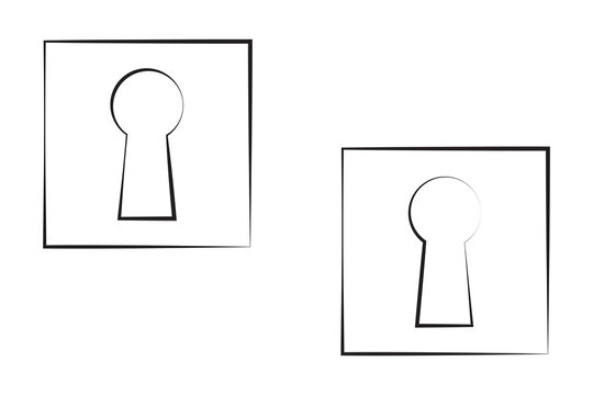 Collection of black keyhole vector icons. Door key hole symbol. Trendy flat and line art design collection. Vintage door lock silhouette symbol.