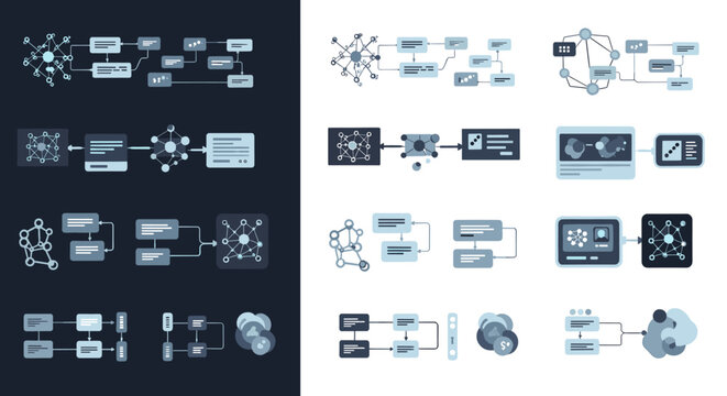 Modern graphic showcasing data flow, ideal for illustrating processes, systems, and workflows. Evokes clarity, efficiency, and interconnectedness for 