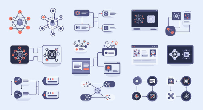 A modern infographic illustrating data transformation and processing. Ideal for illustrating complex systems, workflows, or demonstrating stages in a 