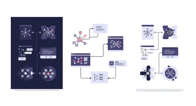 A modern illustration conveying interconnectedness and collaboration. Suitable for marketing materials depicting complex systems or showcasing relatio
